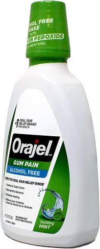 Orajel 2X شطف آلام اللثة العلاجي، شطف الفم لتخفيف آلام الفم خالي من الكحول مع بيروكسيد الهيدروجين 1.5% + المنثول، النعناع المهدئ، 16 أونصة سائلة in Kuwait