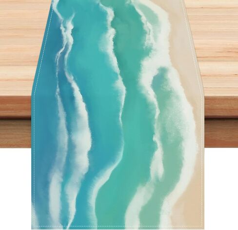 Bonhause Coastal Beach Table Runner 13x72 Inch Teal Blue Summer Ocean Kitchen Dinning Table Decoration for Indoor Outdoor Home Party Decor in Kuwait