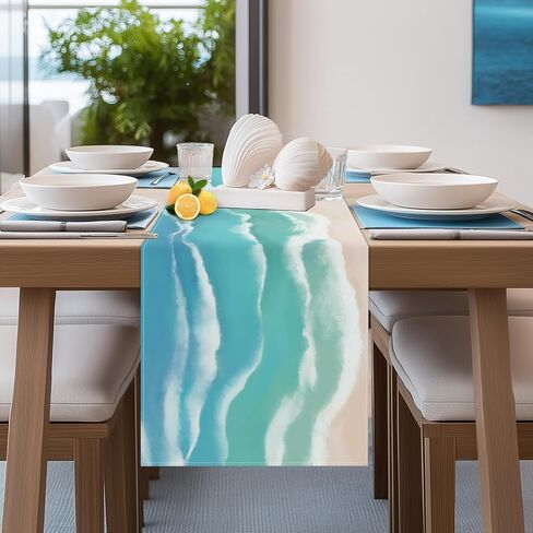 Bonhause Coastal Beach Table Runner 13x72 Inch Teal Blue Summer Ocean Kitchen Dinning Table Decoration for Indoor Outdoor Home Party Decor in Kuwait