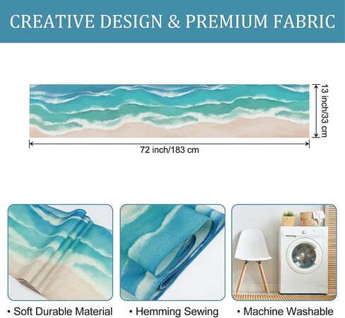 Bonhause Coastal Beach Table Runner 13x72 Inch Teal Blue Summer Ocean Kitchen Dinning Table Decoration for Indoor Outdoor Home Party Decor in Kuwait