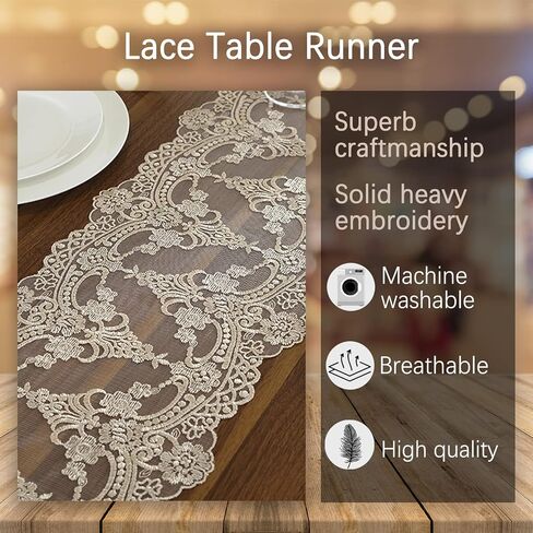 الدانتيل الجدول عداء مضمد وشاح، macrame الأزهار المطرزة خمر رائعة الجدول العداءين الأزهار لتناول الطعام حفل زفاف عطلة (الشمبانيا، 10x98 بوصة) in Kuwait