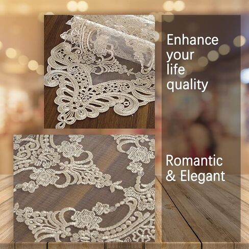 الدانتيل الجدول عداء مضمد وشاح، macrame الأزهار المطرزة خمر رائعة الجدول العداءين الأزهار لتناول الطعام حفل زفاف عطلة (الشمبانيا، 10x98 بوصة) in Kuwait