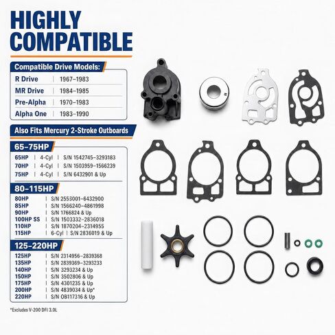 مجموعة دفاعة مضخة المياه 96148A8 لـ MerCruiser Alpha One Gen 1 | يستبدل 46-96148A8، 46-96148Q8، 96148A5، 96148B8 لإصلاح مضخة المياه in Kuwait