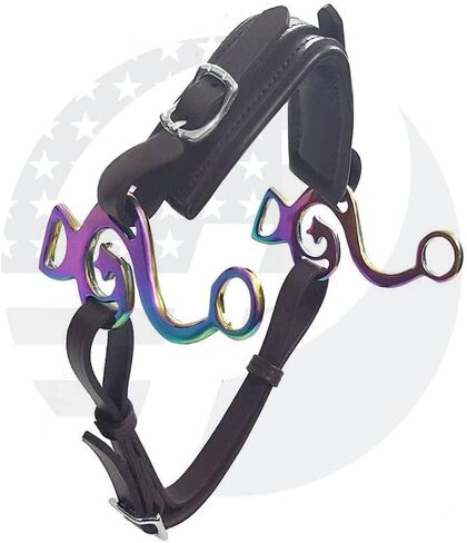 قوس قزح متعدد Hackamore Bitless Horse Bit جلد غربي إنجليزي قابل للتعديل (بني) in Kuwait