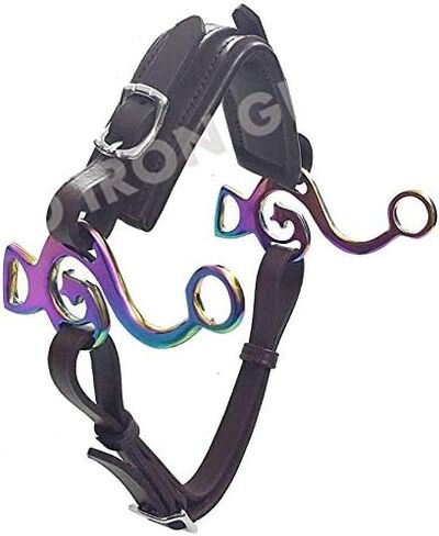 قوس قزح متعدد Hackamore Bitless Horse Bit جلد غربي إنجليزي قابل للتعديل (بني) in Kuwait