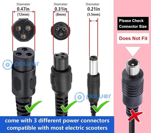 شاحن T POWER 3-Prong 54.6V لـ Evercross H5، iENYRID M4 Pro S، S+ Max، Skywalker 8S، Kugoo M4، X1، M4 Pro سكوتر كهربائي GOJUSIN GJS150-5460200 Ac Dc محول فئة 2 سلك إمداد الطاقة in Kuwait
