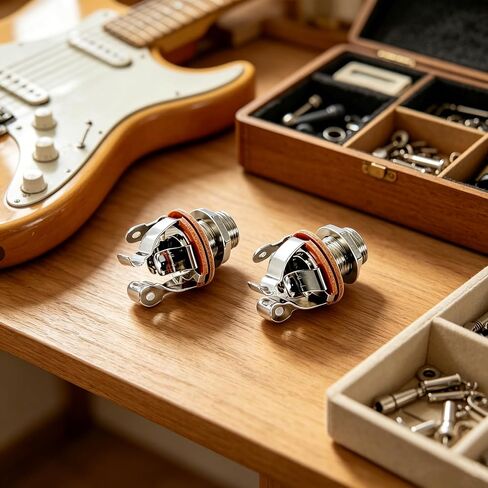 2 Pack 1/4 Inch Mono Guitar Jack, Silver Electric Guitar Electronics Multi-Contact Guitar Input Jack and Output Jack, Stable Signal Low Noise for Electric Guitar Replacement & Repair in Kuwait