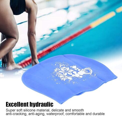 Swim Cap for Long Hair, Silicone Swimming Cap Extra Large Swim Cap for Women Long Thick Hair, Waterproof Swimming Hats for Hair Extensions, Braids (Blue) in Kuwait