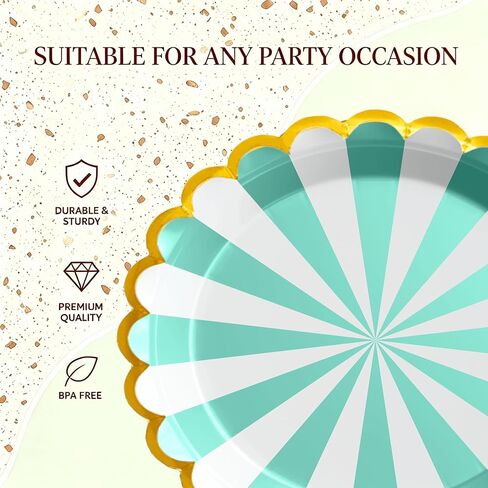 Party Plates Colorful Scalloped 9 Inch, 50 Pack, 6 Colors, Disposable Decorative Dessert Striped Paper Plates with Gold Foil Rim for Baby Shower, Birthday Party & Carnival Theme in Kuwait