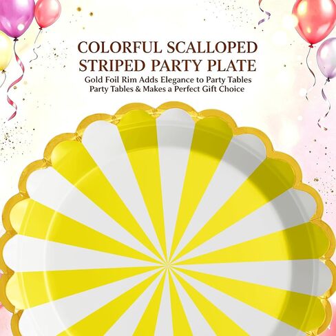 Party Plates Colorful Scalloped 9 Inch, 50 Pack, 6 Colors, Disposable Decorative Dessert Striped Paper Plates with Gold Foil Rim for Baby Shower, Birthday Party & Carnival Theme in Kuwait