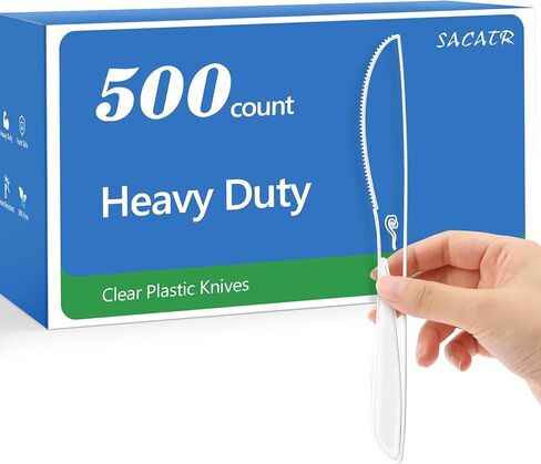 عدد 1000 سكاكين بلاستيكية شفافة شديدة التحمل من SACATR للاستعمال مرة واحدة، أدوات مائدة بلاستيكية للاستعمال مرة واحدة خالية من مادة BPA، سكاكين بلاستيكية مقاومة للحرارة كبيرة للحفلات وتقديم الطعام وحفلات الزفاف والاستخدام اليومي in Kuwait