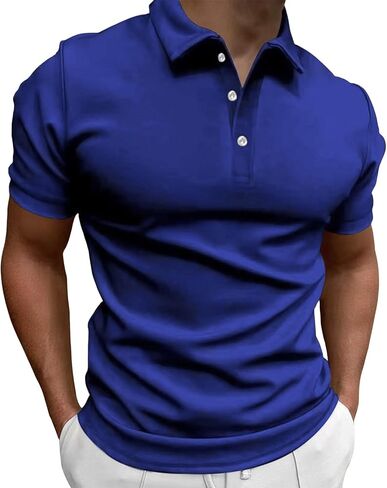 Polo Shirts for Men Lapel Collar Button Down Short Sleeve Muscle Gym Sport Shirts Slim Fit Casual Summer Golf Tops in Kuwait