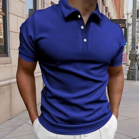 Polo Shirts for Men Lapel Collar Button Down Short Sleeve Muscle Gym Sport Shirts Slim Fit Casual Summer Golf Tops in Kuwait