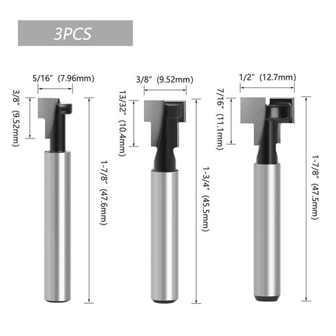 6mm 1/4 Shank Black Keyhole Bit T-Slot Cutter Router Bit Woodworking Milling Cutter for Wood Tools Face Mill End Mill C06(6mm Shank,3pcs Set) in Kuwait