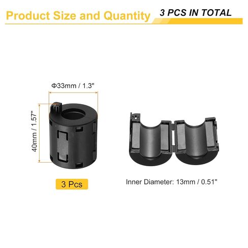 uxcell 3 Pcs Ferrite Filter Ring Core RFI EMI Noise Suppression Cable Clip ID 16mm 0.63Inch Buckle-Type Cylindrical for Electronic Devices, Industry, Black in Kuwait