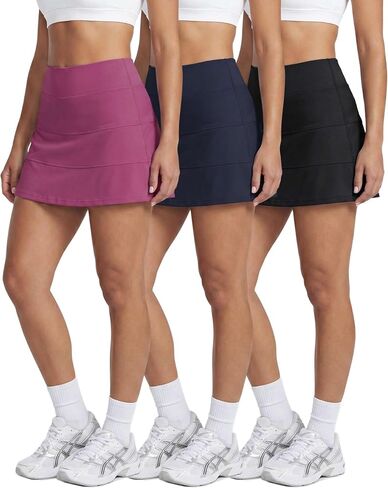 Real Essentials 3 Pack:Women's 14" Pleated Tennis Skorts Golf Skirt High Waisted Athletic Running Casual Shorts with Pockets in Kuwait