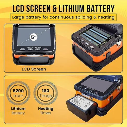 جهاز ربط الألياف البصرية مع شاشة LCD مقاس 5 بوصات، مجموعة آلة الذوبان الساخن للألياف الضوئية تتميز بربط 8 ثوانٍ وتسخين 18 ثانية، لمشاريع الألياف الضوئية والكابلات in Kuwait