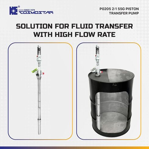COSMOSTAR P0205 2:1 Air Operated Pneumatic Piston Pump for 55 Gallon Drum Teflon Packing Polyurea Transfer Pumps, Compatible with T1(256200)/IP02 (810203) Supply Pump in Kuwait