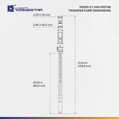 COSMOSTAR P0205 2:1 Air Operated Pneumatic Piston Pump for 55 Gallon Drum Teflon Packing Polyurea Transfer Pumps, Compatible with T1(256200)/IP02 (810203) Supply Pump in Kuwait