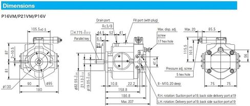 مضخة المكبس المحوري منخفضة الضوضاء P16VMR-10-CMC-20-S121 هيدروليكية متغيرة in Kuwait