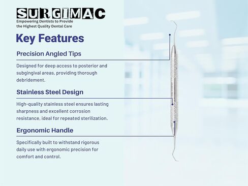SurgiMac #13/14 كوريت جامعة كولومبيا، طرف مزدوج، أداة طب الأسنان من الفولاذ المقاوم للصدأ، سلسلة سداسية، 1/قطعة in Kuwait