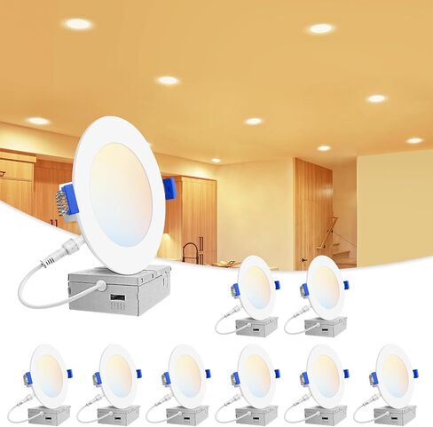 VOLISUN 8 Pack 6 inch Recessed Lighting, 5CCT LED Recessed Light with Junction Box, 2700K-5000K Selectable, 13W Eqv 120W, 1080LM Dimmable Canless Wafer Downlight, LED Ceiling Light ETL Certificated in Kuwait