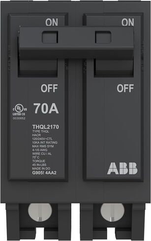 قاطع الدائرة ABB Q-Line® THQL2170P • قاطع مزدوج القطب 70 أمبير • 120/240 فولت تيار متردد • تصنيف مقاطعة 10 kAIC • قاطع توصيل مغناطيسي حراري لمراكز التحميل in Kuwait