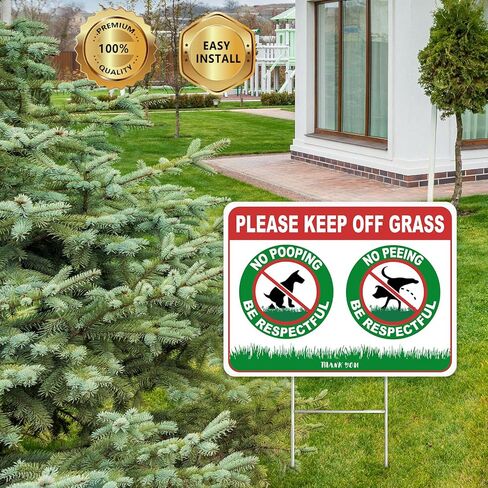 2PC No Poop or Pee Dog Sign with Metal Stakes, 12.6 x 9.4 Inches - Corrugated Plastic Double Sided - Keep Dogs Off Lawn - Curb Your Dogs Grass Lawn Yard Repellent in Kuwait