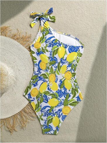 WDIRARA Women's One Shoulder Monokini One Piece Swimsuit Single Tie Knot Strap Swimwear in Kuwait