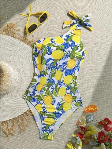 WDIRARA Women's One Shoulder Monokini One Piece Swimsuit Single Tie Knot Strap Swimwear in Kuwait
