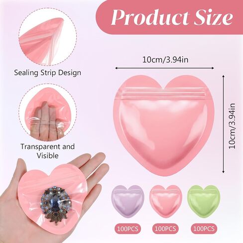 300 Pcs 3.9 x 3.9 Inch Heart Shaped Jewelry Bags Jewelry Packaging for Small Business Zip with Top Lock Baggies Cute Packaging Supplies for Valentine’s Day Necklace Earring Bracelets Sample for Smal in Kuwait