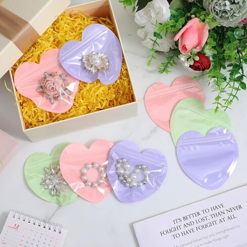 300 Pcs 3.9 x 3.9 Inch Heart Shaped Jewelry Bags Jewelry Packaging for Small Business Zip with Top Lock Baggies Cute Packaging Supplies for Valentine’s Day Necklace Earring Bracelets Sample for Smal in Kuwait