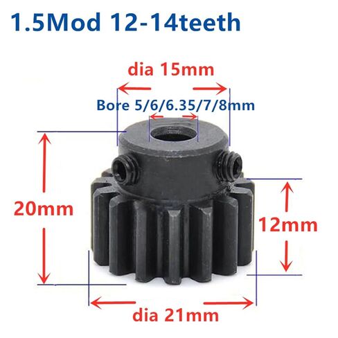 Steel Heavy Duty Motor Pinion Gear Spur Gear Pinion 1.5M 12T 12Teeth Mod .5 Width 12mm Bore 5-8mm Teeth Steel Major CNC Rack Transmission(6.35mm) in Kuwait