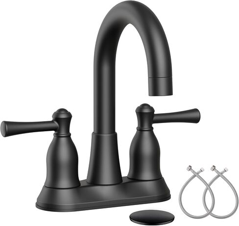 VXV Bathroom Sink Faucet 4 Inch 2 Handle Vintage Antique Lavatory Vanity Mixer Tap 360 Rotating with Pop-up Drain and Water Hoses Matte Black in Kuwait