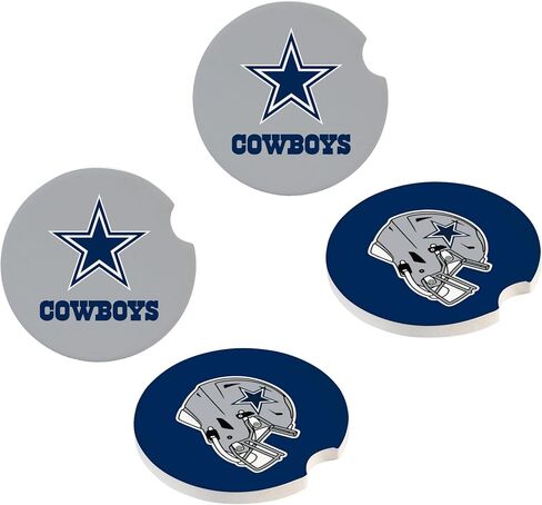 NFL Dallas Cowboys Car Coaster Sets, 4pcs (2-Pack of 2), Absorbent Ceramic Stone Cup Holder Inserts, Removable Drink Mats for Cars, SUVs, and Trucks, Football Auto Accessories in Kuwait