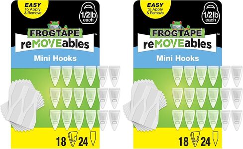خطافات لاصقة صغيرة قابلة للإزالة من FrogTape للتعليق - 24 خطافًا أبيض و32 شريطًا لاصقًا - مشابك داخلية للأضواء والمفاتيح والأسلاك والديكور - بدون ضرر - قابلة للإزالة وإعادة الاستخدام (عبوة من 24 قطعة) in Kuwait