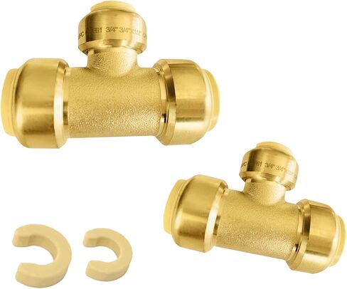 (عبوة من 2) Seelink 3/4" x 3/4" x 1/2" تركيب نحاسي مناسب للدفع، ادفع لتوصيل Pex، النحاس، أنابيب/أنابيب CPVC، مع مشبك فصل (PF127-2Pack) in Kuwait