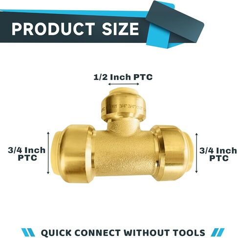 (عبوة من 2) Seelink 3/4" x 3/4" x 1/2" تركيب نحاسي مناسب للدفع، ادفع لتوصيل Pex، النحاس، أنابيب/أنابيب CPVC، مع مشبك فصل (PF127-2Pack) in Kuwait