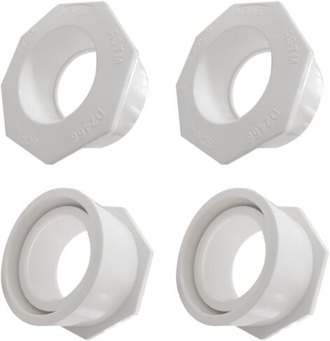 4 عبوات من محول جلبة تقليل PVC مقاس 2 × 1-1/2 بوصة (مقبس X حنفية) - SCH40 وصلة أنابيب جلبة مخفض للسباكة والصرف الصحي (DWV)، ونظام الري، وأنابيب حمام السباحة، باللون الأبيض. in Kuwait
