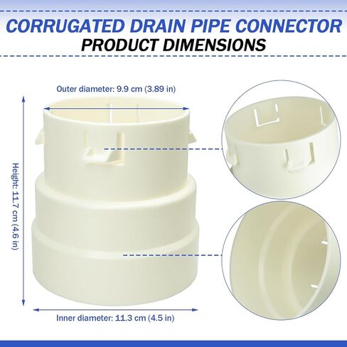 محول أنابيب الصرف المموج 4 بوصات، توصيل 4 بوصات Sdr 35 أو Sch 40 أنابيب تصريف PVC، نظام صرف للمنازل والساحات القابلة للتطبيق، موصل دفع بسيط - 4 عبوات in Kuwait