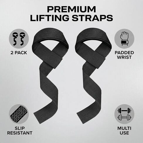 2-Pack Lifting Straps Weightlifting Wrist Wraps with Padded Neoprene for Deadlift Powerlifting Bodybuilding Gym Workout Strength Training Fitness Resistance Bands Slip-Resistant Black in Kuwait