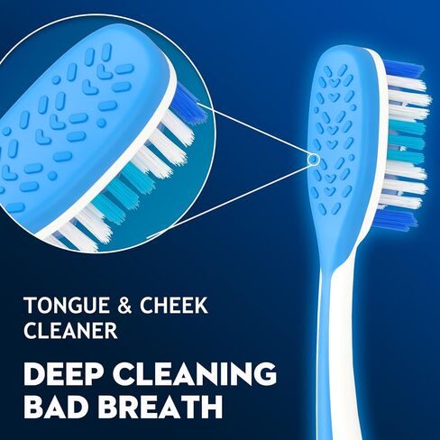 Hard Bristle Toothbrush for Adults, Manual with Wavy Bristles & Tongue Cleaner, Effective Teeth Cleaning & Breath Care – 6 Pack in Kuwait