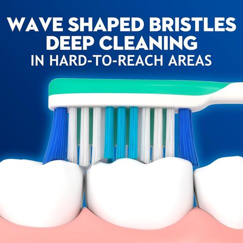 Hard Bristle Toothbrush for Adults, Manual with Wavy Bristles & Tongue Cleaner, Effective Teeth Cleaning & Breath Care – 6 Pack in Kuwait
