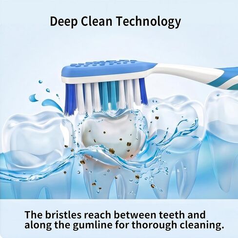 Hard Bristle Toothbrush for Adults, Manual with Wavy Bristles & Tongue Cleaner, Effective Teeth Cleaning & Breath Care – 6 Pack in Kuwait