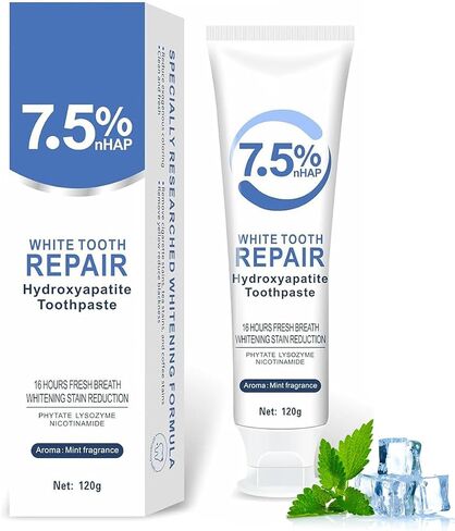 7.5% Hydroxyapatite Toothpaste for Enamel Protection & Tooth Strengthening, White Tooth Repair, Sensitive Teeth, Gentle Mint Fluoride-Free Formula (120g/4.23oz) in Kuwait