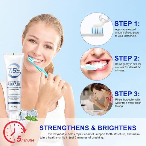 7.5% Hydroxyapatite Toothpaste for Enamel Protection & Tooth Strengthening, White Tooth Repair, Sensitive Teeth, Gentle Mint Fluoride-Free Formula (120g/4.23oz) in Kuwait