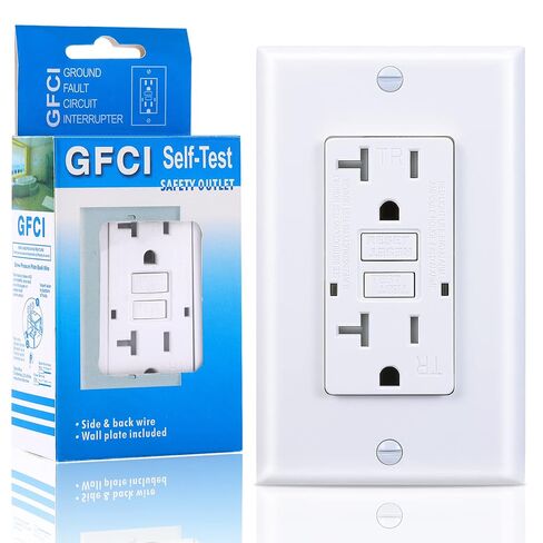 منفذ 3GRACE GFCI، وعاء GFI مقاوم للتلاعب مع مؤشر LED، قاطع دائرة خطأ أرضي للاختبار الذاتي، لوحات حائط ومسامير مزخرفة، مدرج في قائمة UL، أبيض (أبيض، 20 أمبير 1 حزمة) in Kuwait