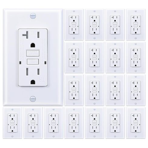 منفذ 3GRACE GFCI، وعاء GFI مقاوم للتلاعب مع مؤشر LED، قاطع دائرة خطأ أرضي للاختبار الذاتي، لوحات حائط ومسامير مزخرفة، مدرج في قائمة UL، أبيض (أبيض، 20 أمبير 1 حزمة) in Kuwait