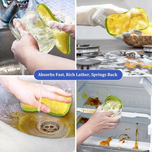 Dish Sponges Kitchen, 12 Pack Multi-Purpose Microfiber Scrub Sponge - Dual-Sided Heavy Duty Non-Scratch Scrubber, Reusable Cleaning Sponge for Dishes, Pots, Pans, Stovetop & Sink in Saudi Arabia