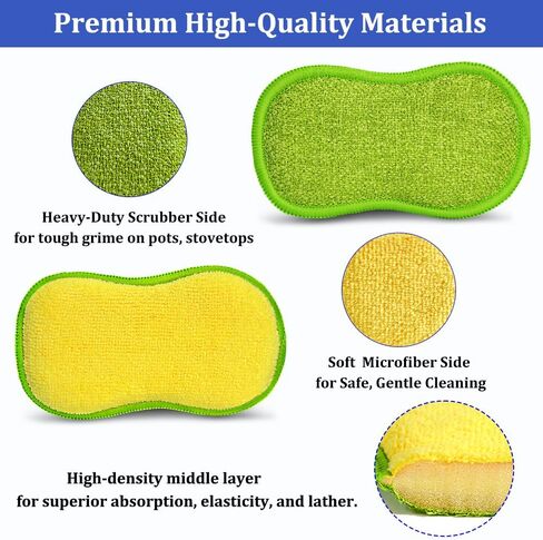 Dish Sponges Kitchen, 12 Pack Multi-Purpose Microfiber Scrub Sponge - Dual-Sided Heavy Duty Non-Scratch Scrubber, Reusable Cleaning Sponge for Dishes, Pots, Pans, Stovetop & Sink in Saudi Arabia